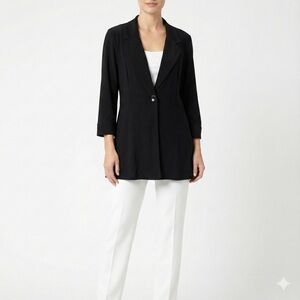 FRANK LYMAN Jersey Knit One Button Black Long Line Cardigan Sz 18 MADE IN CANADA